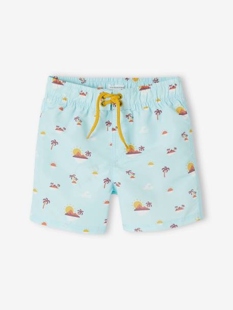 Bañador short estampado para niño verde agua 