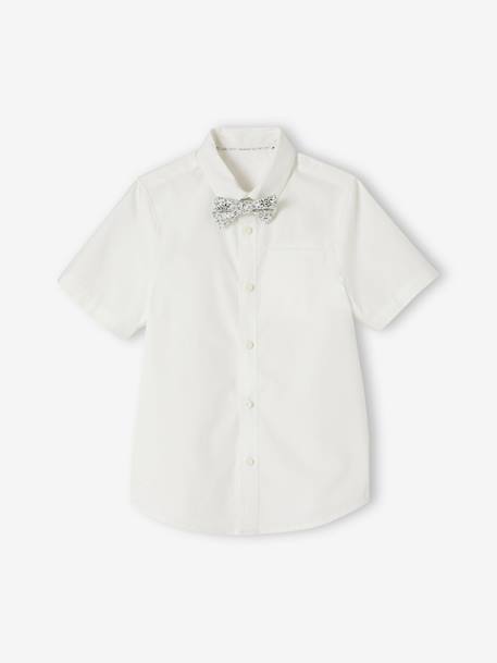 Camisa de fiesta de manga corta con pajarita extraíble para niño blanco 