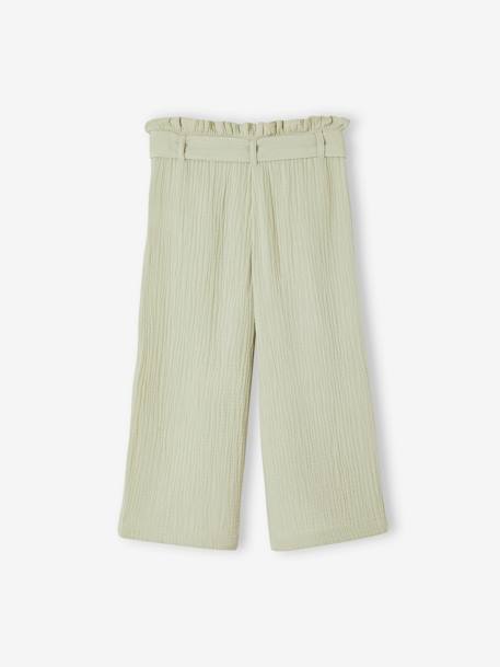 Pantalón pesquero ancho de gasa de algodón estilo «paperbag» para niña crudo+rosa viejo+verde sauce 