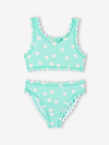 Bikini de lunares para niña verde agua 