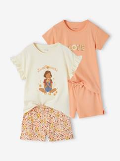 Lotes y packs-Niña-Pack de 2 pijamas con short y estampado frutas de punto de canalé para niña