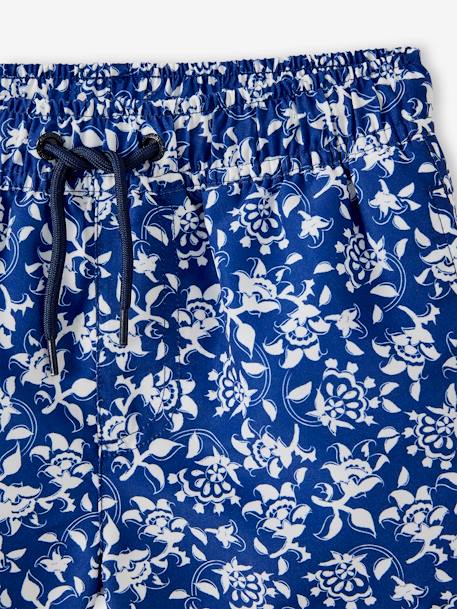 Bañador short estampado flores estilizadas niño azul estampado 