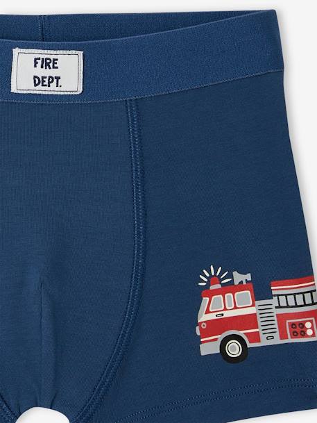 Pack de 5 bóxers stretch «Bomberos» de algodón orgánico para niño azul océano 