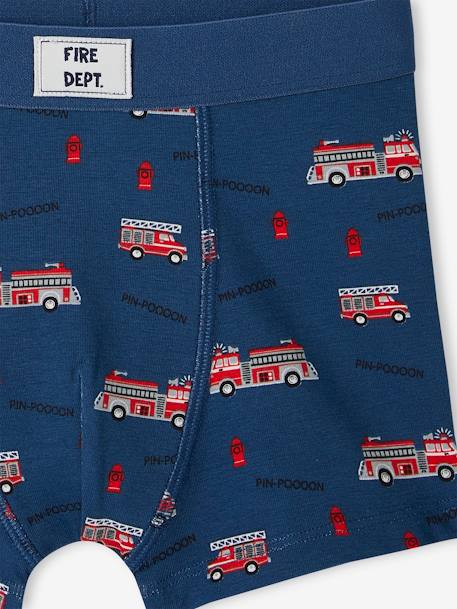 Pack de 5 bóxers stretch «Bomberos» de algodón orgánico para niño azul océano 