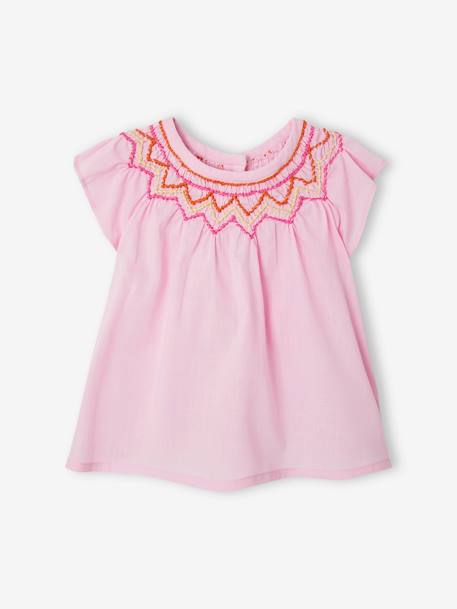 Conjunto para bebé de blusa, short y cinta del pelo rosa 