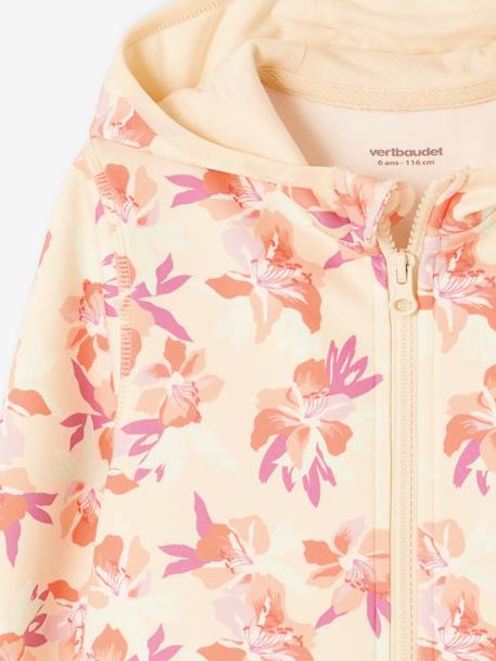 Sudadera deportiva con cremallera estampada de flores, de tejido técnico multicolor 