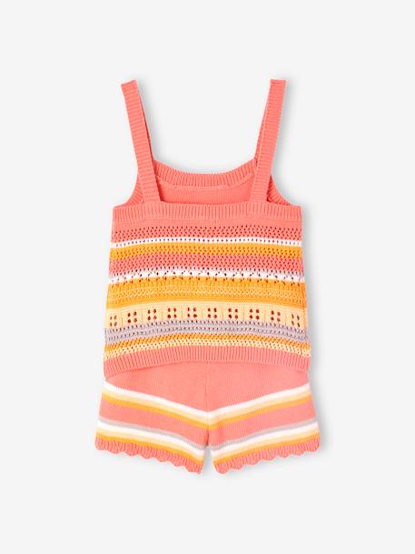 Conjunto top + short de punto fantasía para niña melocotón 