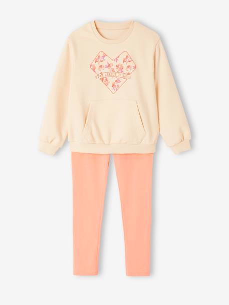 Conjunto deportivo de sudadera con motivo de corazón y leggings de tejido técnico para niña crudo+melocotón 