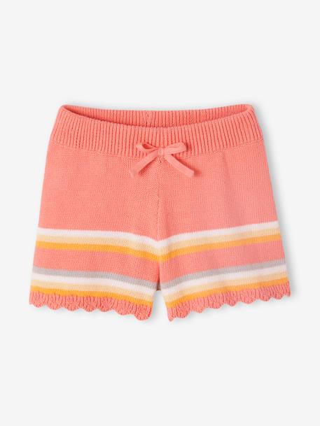 Conjunto top + short de punto fantasía para niña melocotón 