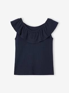 Camiseta de tirantes de punto calado con volantes para niña