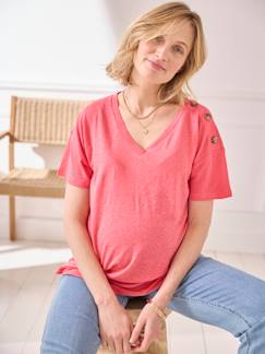 Camiseta cuello pico para embarazo de lino y viscosa