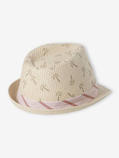 Sombrero de paja de papel con cinta a rayas para bebé niño beige 