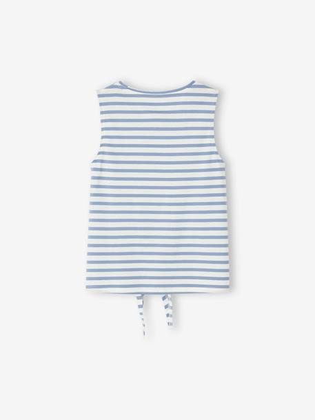 Camiseta sin mangas estampada con lacito, para niña azul grisáceo+denim natural 