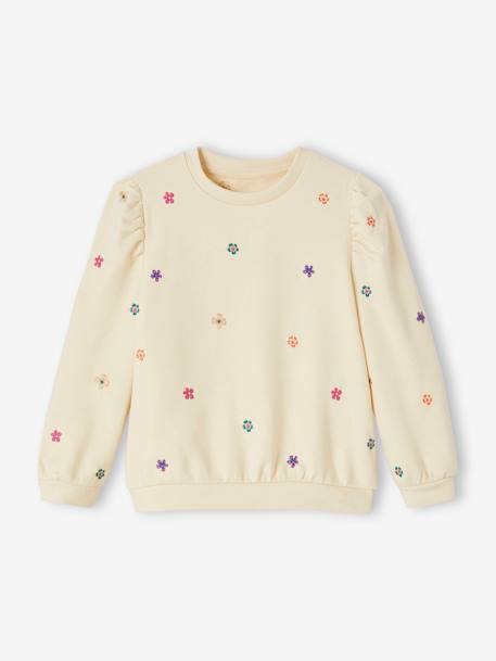 Sudadera bordada de flores para niña crudo 