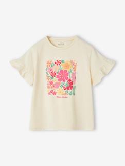 Niña-Camisetas-Camisetas-Camiseta fantasía con flores de ganchillo y mangas con volantes para niña