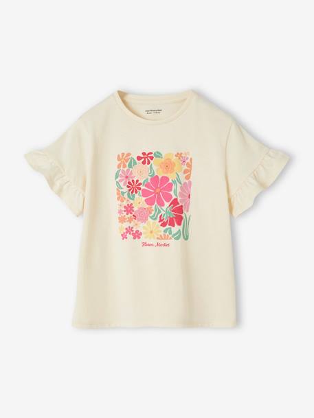 Camiseta fantasía con flores de ganchillo y mangas con volantes para niña crudo 