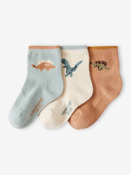 Pack de 3 pares de calcetines con dinosaurios para bebé niño