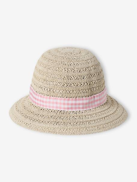 Bebé-Accesorios-Sombreros-Sombrero de paja de papel con lazo a cuadros vichy para bebé niña