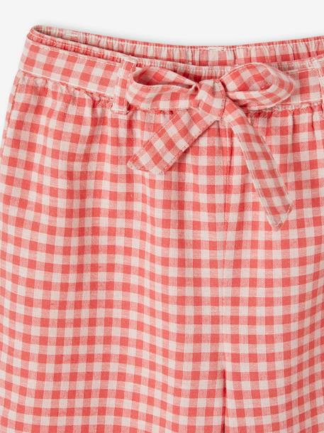 Pantalón pesquero ancho estampado para niña crudo+cuadros rojos 