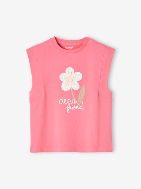 Camiseta con motivo de ave del paraíso y mangas hasta los hombros para niña crudo+rosa chicle 