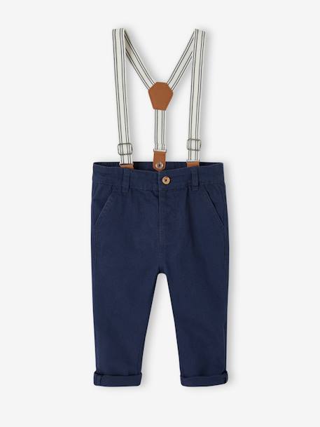 Pantalón con tirantes desmontables para bebé azul marino 