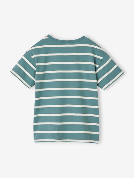 Camiseta a rayas personalizable para niño ocre+verde agua 