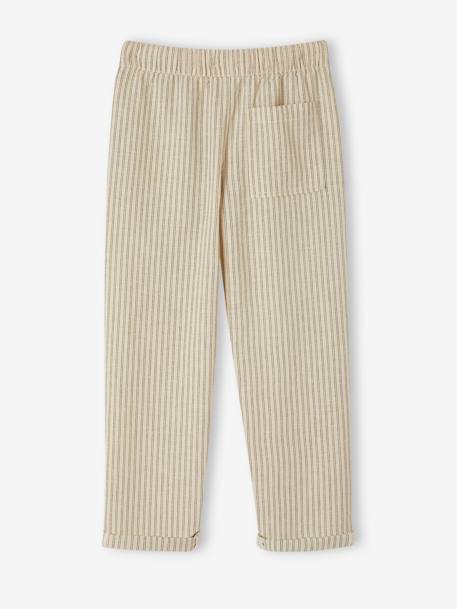 Pantalón amplio a rayas de algodón y lino para niño rayas beige 