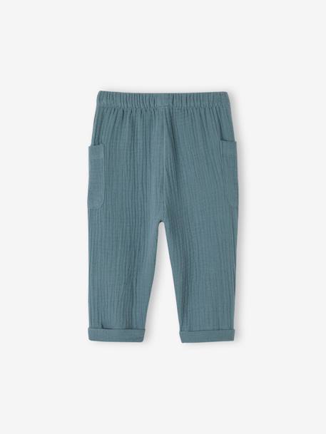 Pantalón de gasa de algodón para bebé verde azulado 