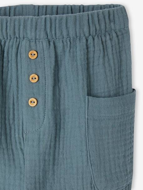 Pantalón de gasa de algodón para bebé BEIGE MEDIO LISO+verde azulado 