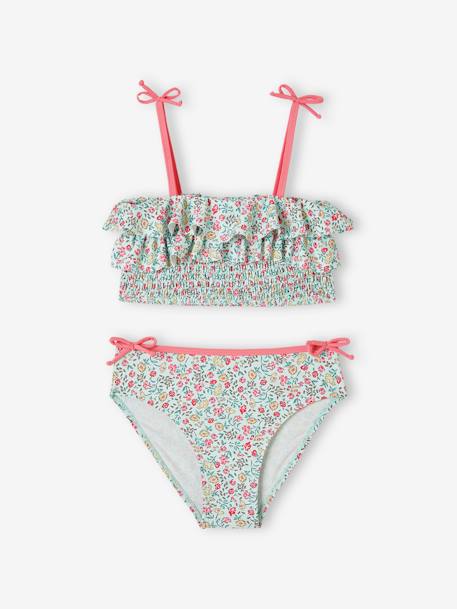 Bikini estampado de flores para niña verde agua 