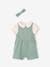 Conjunto personalizable de 3 prendas para bebé - camiseta, mono y cinta del pelo rosa viejo+verde sauce 