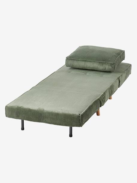 Sofá cama de 1 plaza de pana nude+verde 