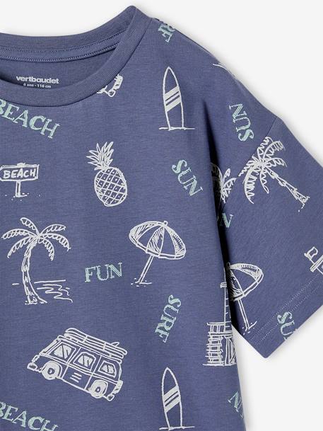 Camiseta estampado gráfico vacaciones niño azul pizarra+blanco estampado 