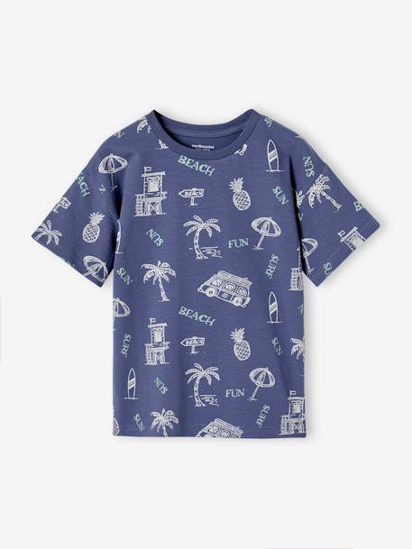 Camiseta estampado gráfico vacaciones niño azul pizarra+blanco estampado 