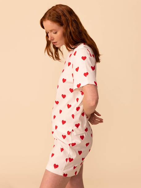 Pijama con short corazón de algodón para mujer PETIT BATEAU blanco 