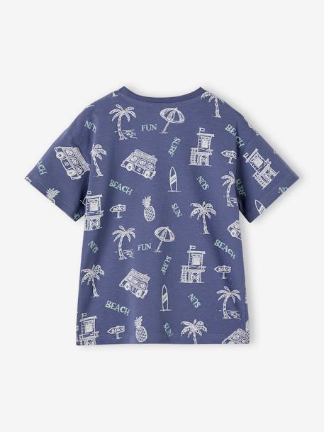 Camiseta estampado gráfico vacaciones niño azul pizarra+blanco estampado 