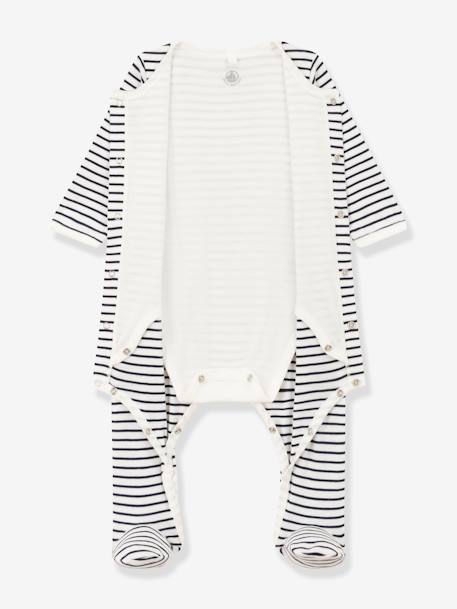 Body pijama a rayas de algodón orgánico PETIT BATEAU azul marino 