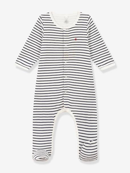 Body pijama a rayas de algodón orgánico PETIT BATEAU azul marino 