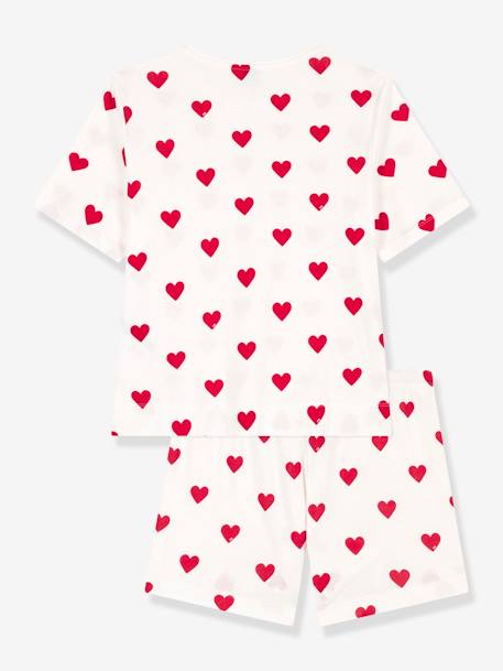 Pijama con short corazón de algodón para mujer PETIT BATEAU blanco 