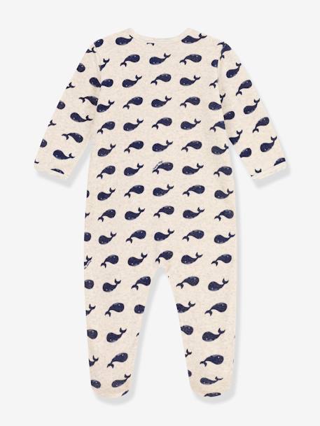 Pijama bebé ballenas marinas de terciopelo PETIT BATEAU beige jaspeado 