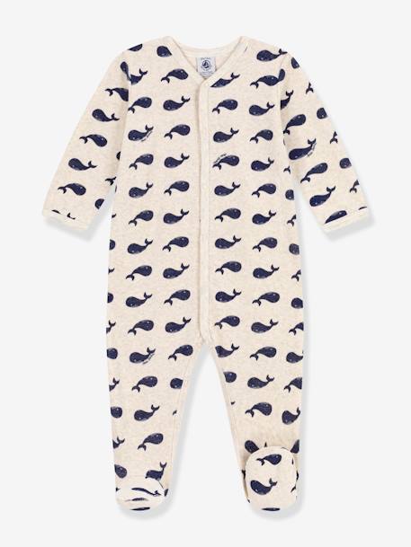 Pijama bebé ballenas marinas de terciopelo PETIT BATEAU beige jaspeado 