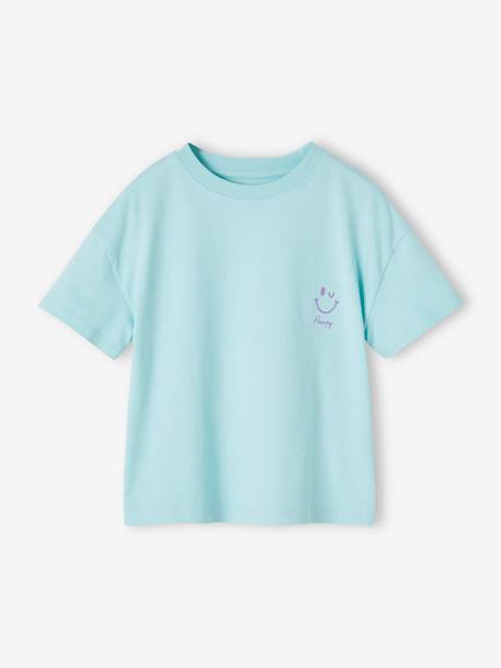 Camiseta lisa Basics de manga corta para niña azul turquesa+rosa chicle 