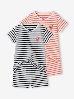 Pijamas y bodies bebé-Niña-Pack de 2 pijamas con short a rayas para niña