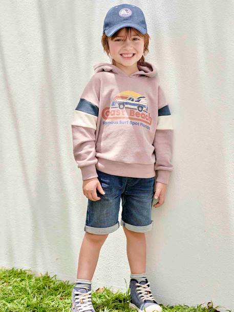 Sudadera con capucha motivo gráfico y con mangas colorblock para niño malva 