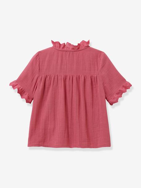 Camisa niña de gasa de algodón orgánico CYRILLUS crudo+rosa 