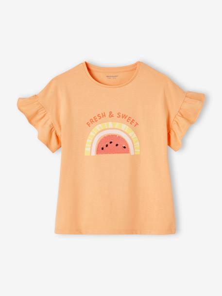 Camiseta con motivo con lentejuelas para niña crudo+fresa+mandarina 