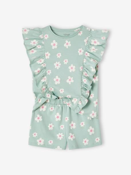 Conjunto de camiseta y short para niña rosa+rosa rosa pálido+verde agua 