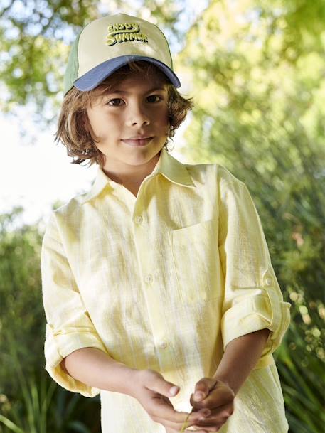 Camisa a rayas efecto lino para niño amarillo pastel 