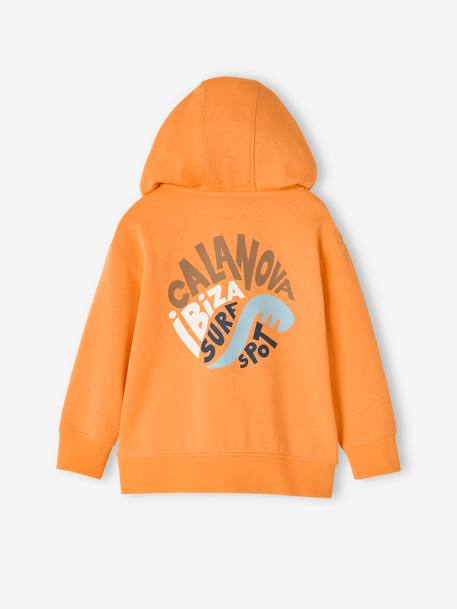 Sudadera con cremallera, capucha y motivo surf en la espalda para niño naranja 