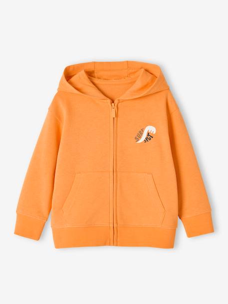 Sudadera con cremallera, capucha y motivo surf en la espalda para niño naranja 